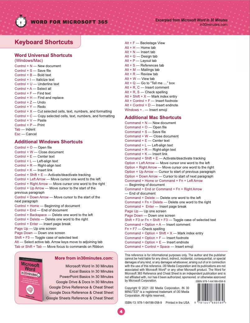 Microsoft Office Cheat Sheet 5-Pack (Windows/macOS)