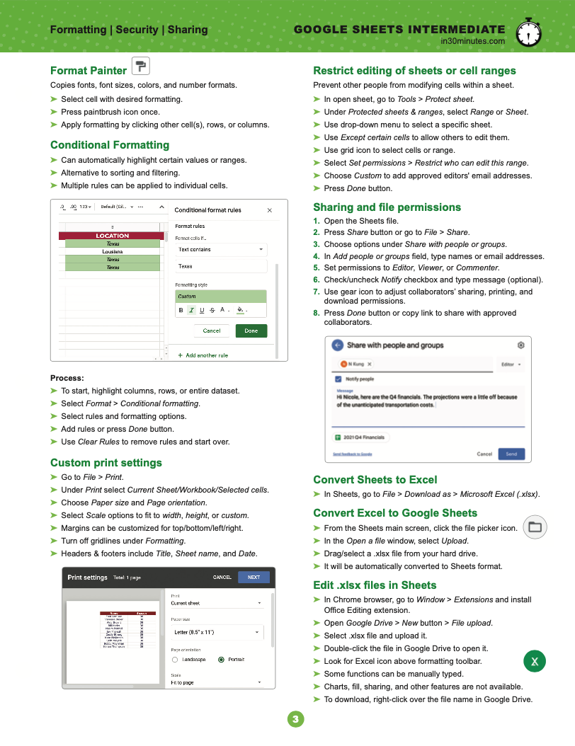 Google Sheets INTERMEDIATE Cheat Sheet