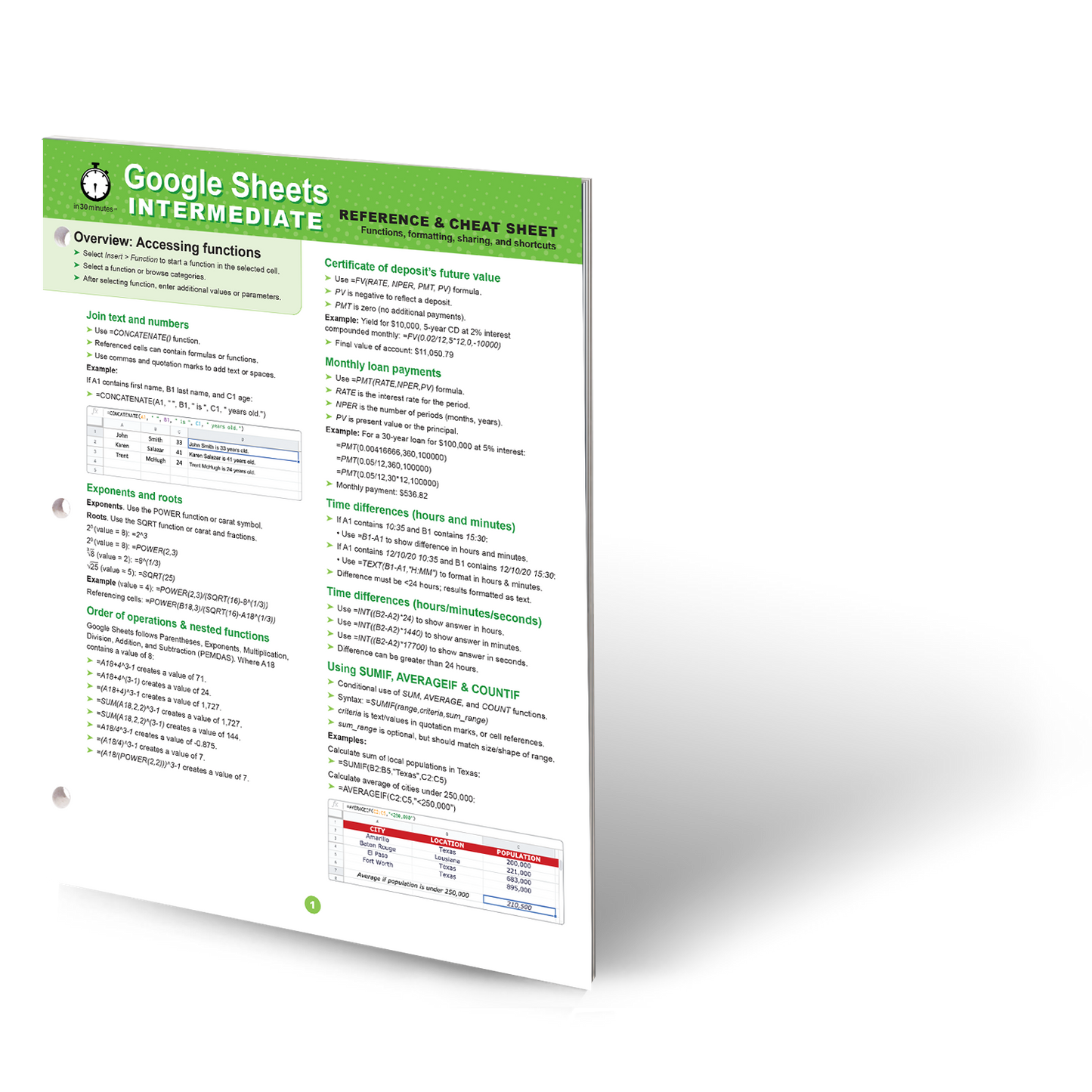 Google Sheets INTERMEDIATE Cheat Sheet