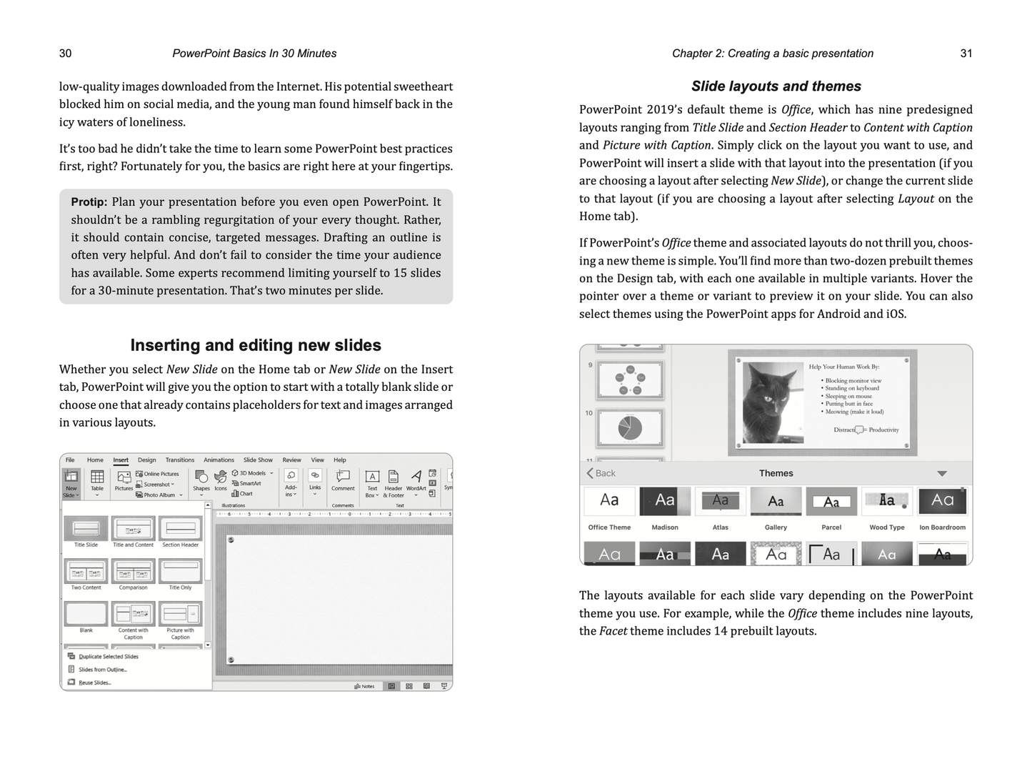 PowerPoint Basics In 30 Minutes: How to make effective PowerPoint presentations using a PC, Mac, PowerPoint Online, or the PowerPoint app