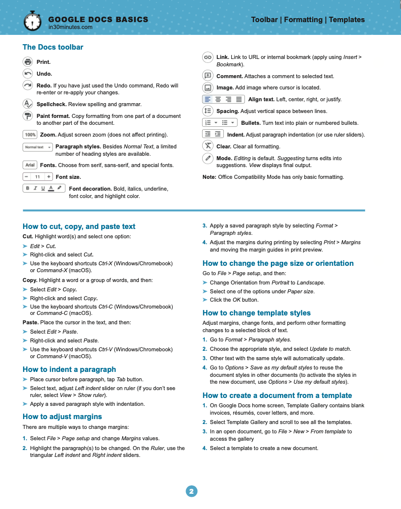 Google Docs Cheat Sheet