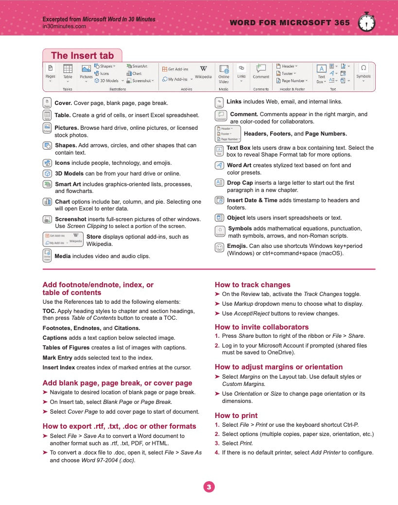 Word for Microsoft 365 Cheat Sheet