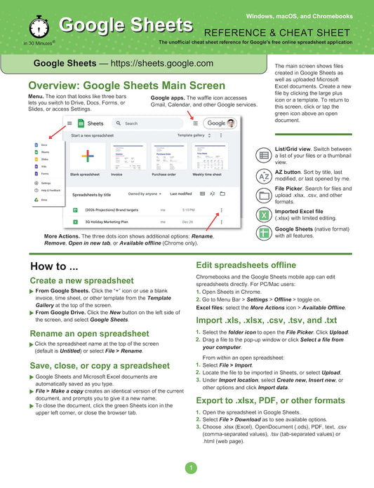Google Sheets Cheat Sheet