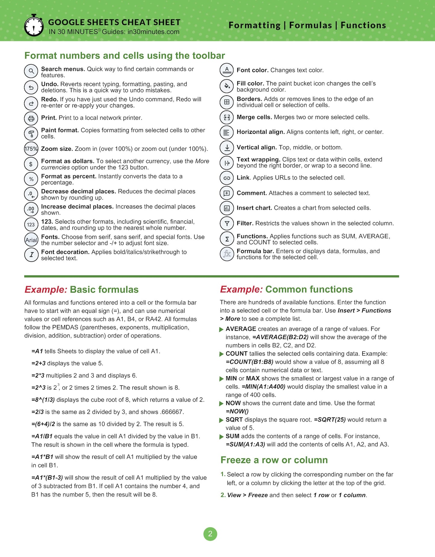 Google Sheets Cheat Sheet