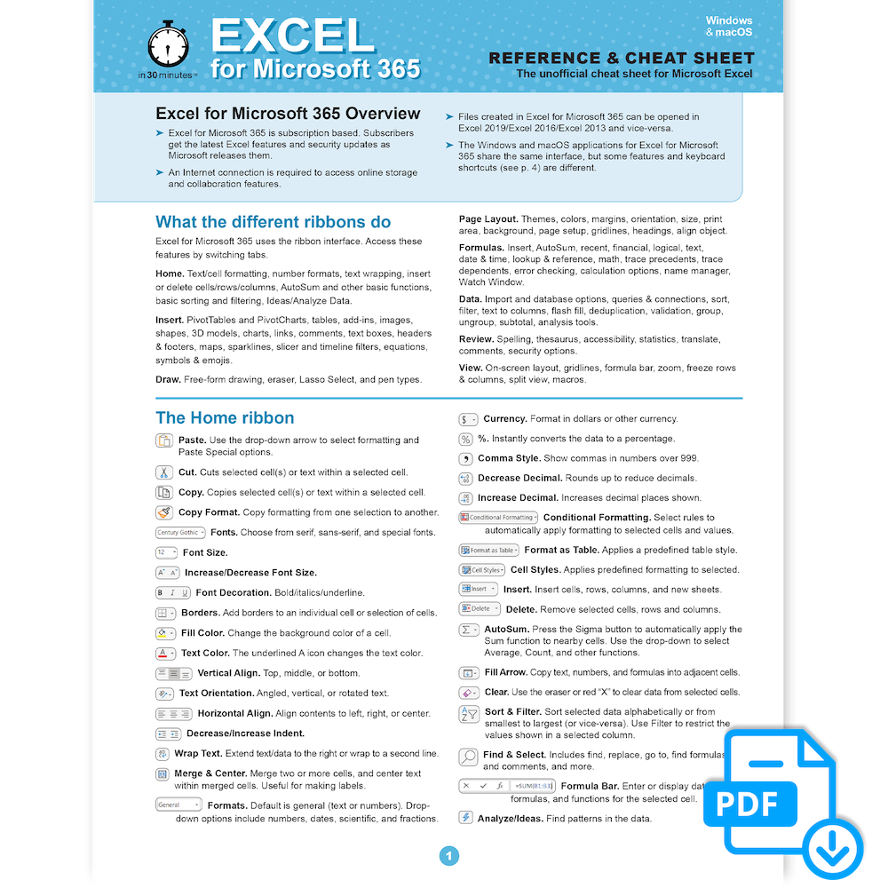 Excel for Microsoft 365 Cheat Sheet