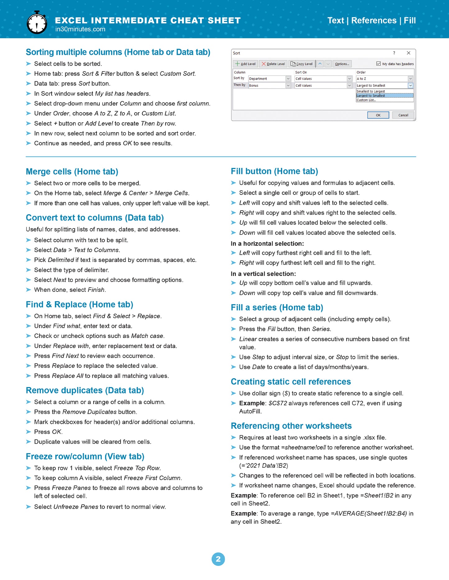 Excel INTERMEDIATE Cheat Sheet for Microsoft 365