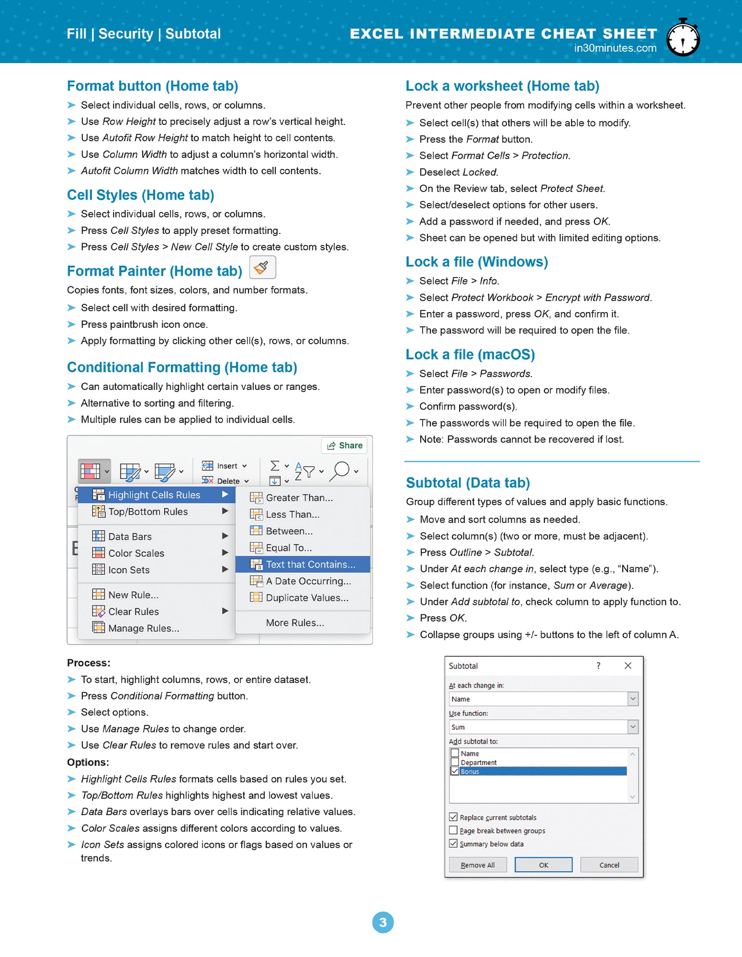 Excel INTERMEDIATE Cheat Sheet for Microsoft 365