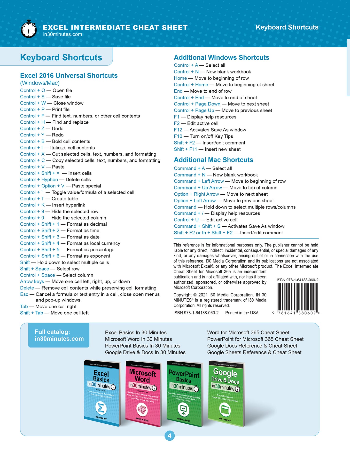 Excel INTERMEDIATE Cheat Sheet for Microsoft 365