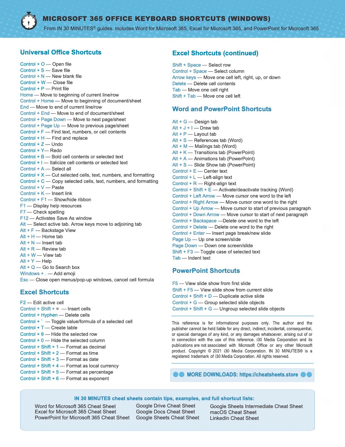 Office for Microsoft 365 Cheat Sheet: Windows Keyboard Shortcuts for Word, Excel, PowerPoint (PDF)