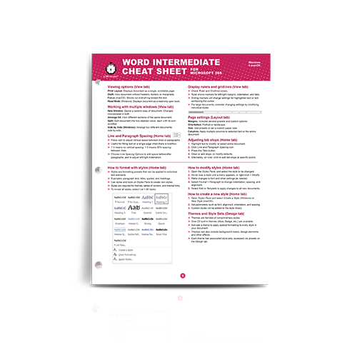 Word INTERMEDIATE Cheat Sheet for Microsoft 365