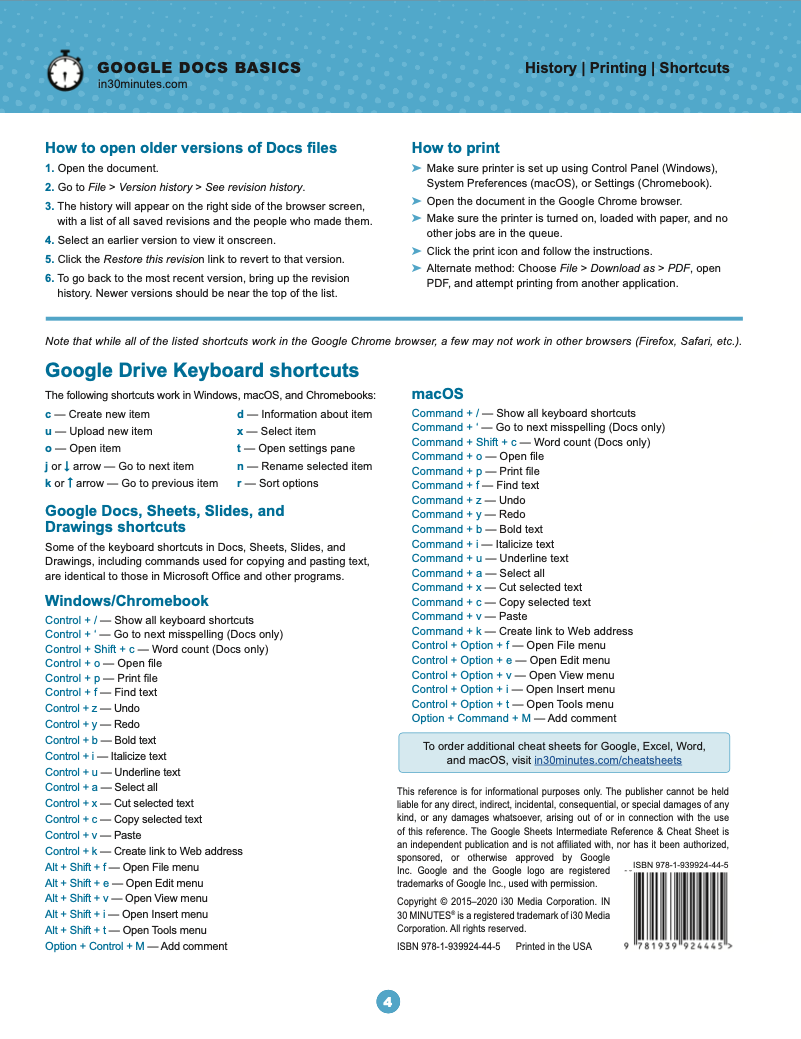 Google Docs Cheat Sheet