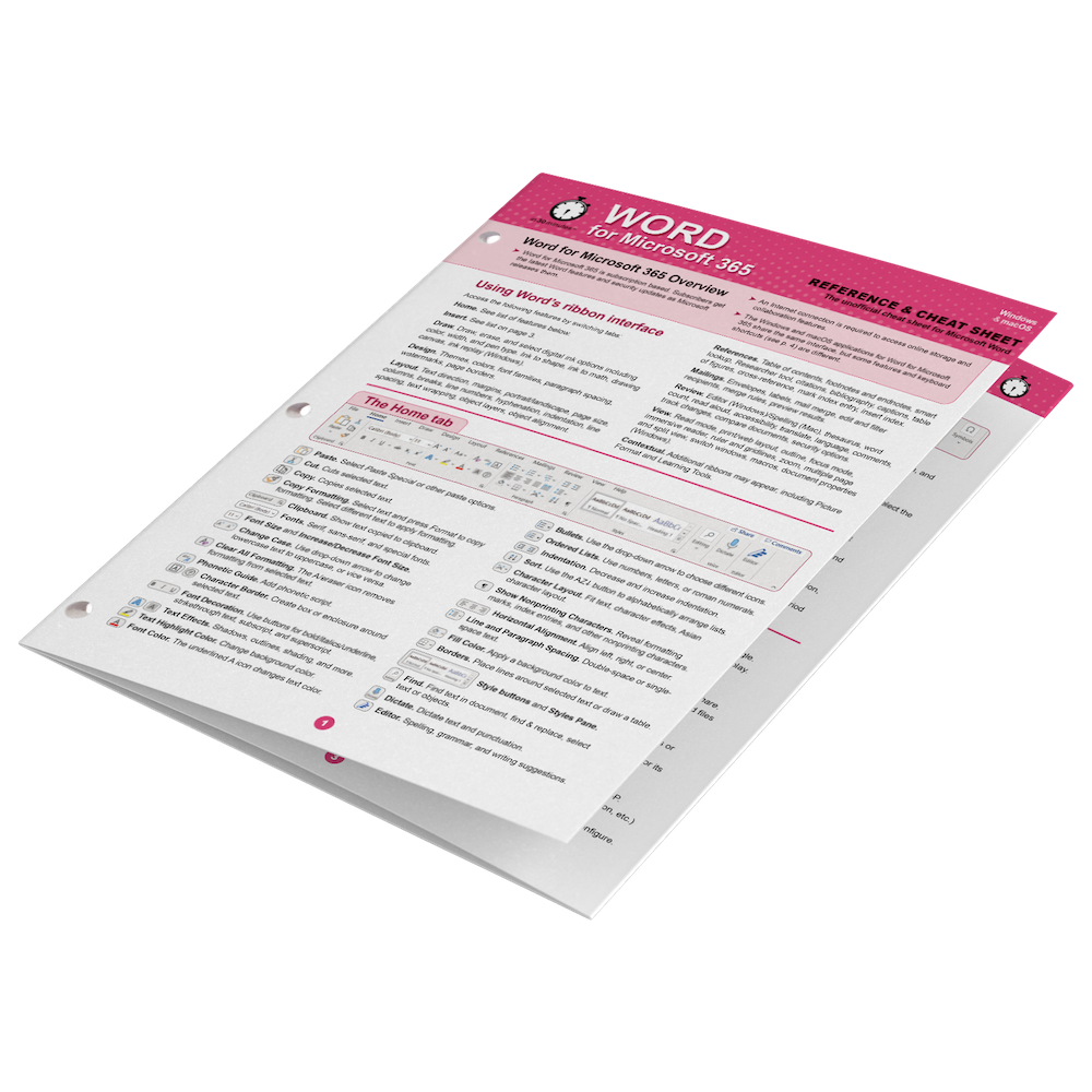 Word for Microsoft 365 cheat sheet