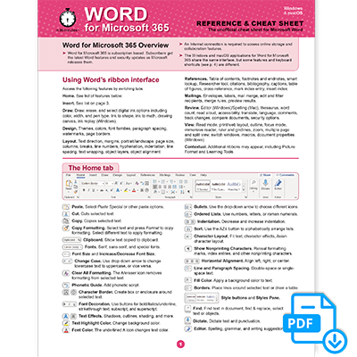 Word for Microsoft 365 cheat sheet